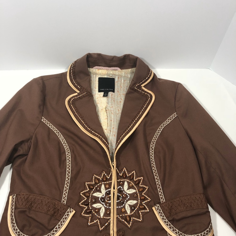 The Limited Brown Beaded Embroidered  Blazer S - Picture 3 of 8
